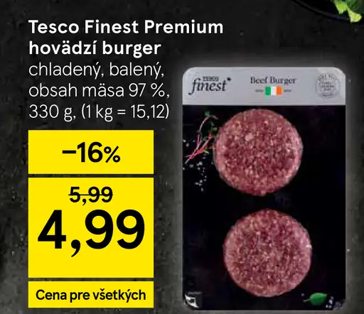 Tesco Finest Premium hovädzí burger