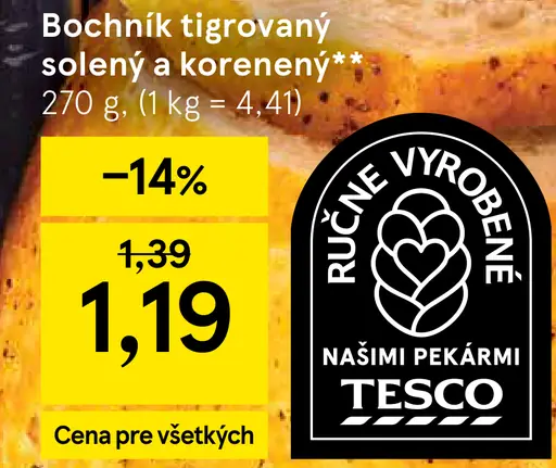 Tesco bochník tigrovaný solený a korenený