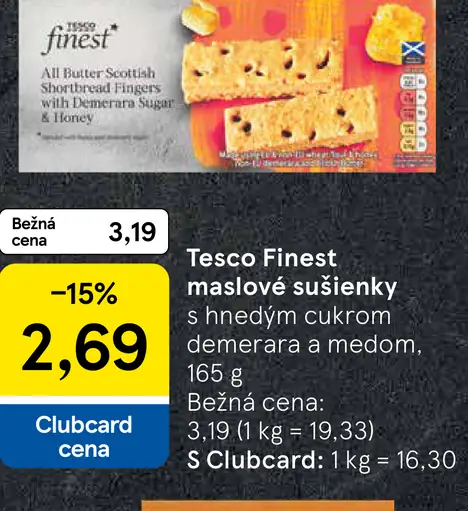 Tesco Finest maslové sušienky s hnedým cukrom demerara a medom