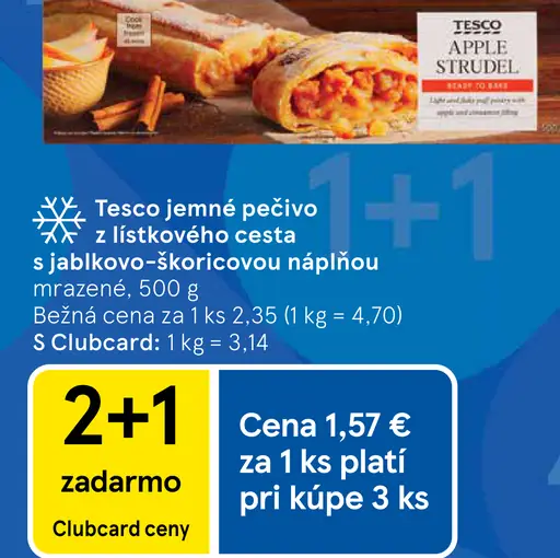 Tesco jemné pečivo z lístkového cesta s jablkovo-škoricovou náplňou mrazené