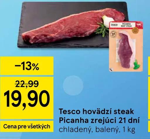 Tesco hovädzí steak Picanha zrejúci 21 dní chladený, balený