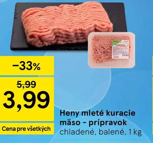 Heny mleté kuracie mäso - prípravok chladené balené