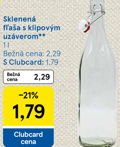 Sklenená fľaša s klipovým uzáverom