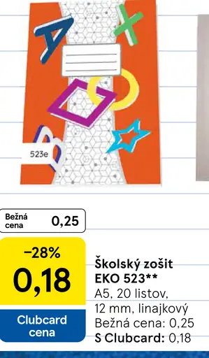 Školský zošit EKO 523, A5, 20 listov, 12 mm, linajkový