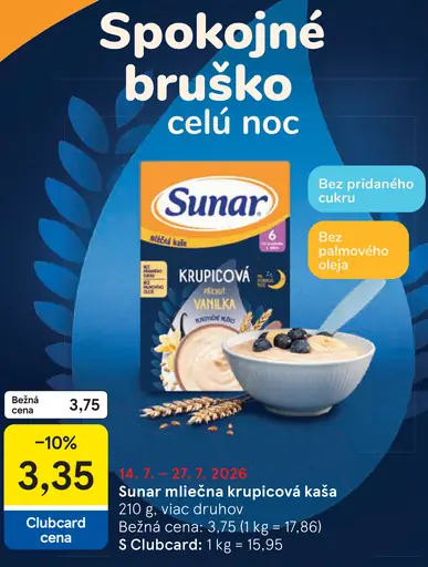 Sunar mliečna kaša krupicová