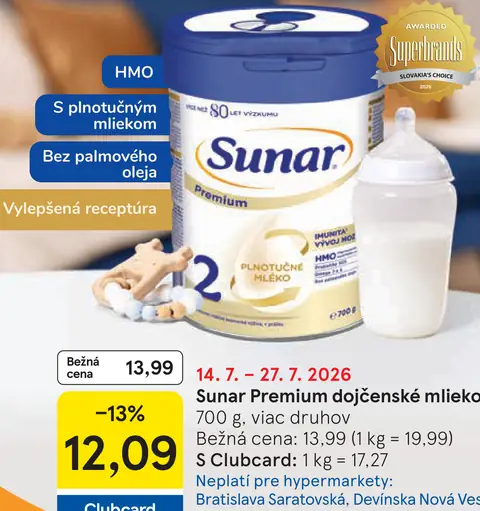 Sunar Premium dojčenské mlieko
