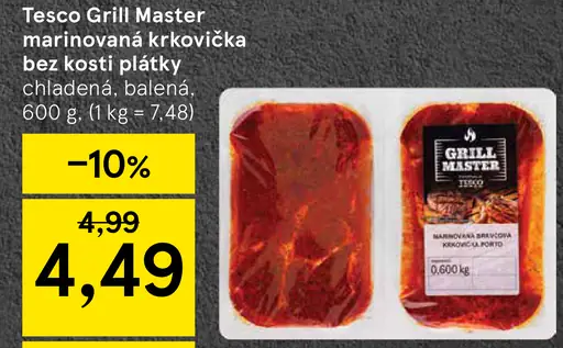 Tesco Grill Master marinovaná krkovička bez kosti plátky