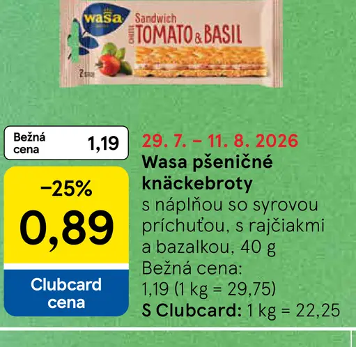 Wasa Pšeničné knäckebroty s náplňou so syrovou príchuťou, rajčiakmi a bazalkou