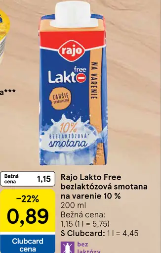 Rajo Lakto Free Bezlaktózová smotana na varenie 10%