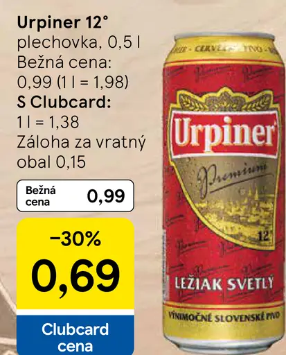 Urpiner 13° plechovka svetlý ležiak