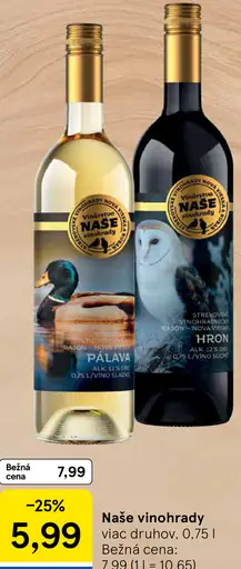 Naše vinohrady víno – Pálava, Hron a iné druhy