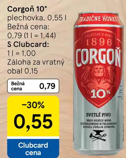 Corgoň 10% svetlé výčapné pivo plechovka