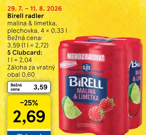 Birell radler malina & limetka plechovka