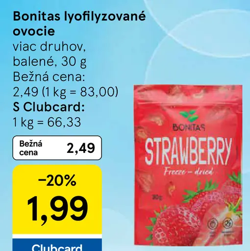 Bonitas lyofilizované ovocie, rôzne druhy