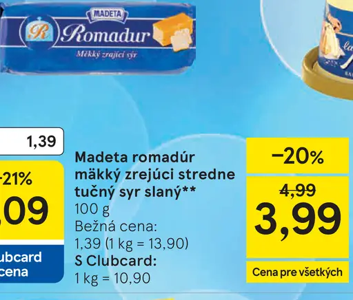 Madeta Romadur mäkký zrejúci stredne tučný syr slaný