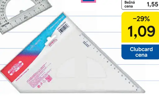 Súprava pravítok obsahujúca 2 trojuholníky 16 a 18 cm, pravítko 30 cm a uhlomer