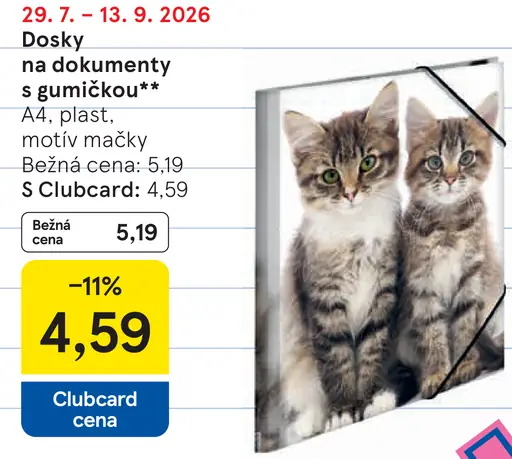 Dosky na dokumenty s gumičkou, A4, plast, motív mačky