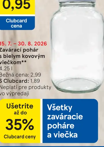 Zavárací pohár s bielym kovovým viečkom