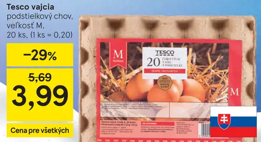Tesco vajcia z podstielkového chovu, veľkosť M