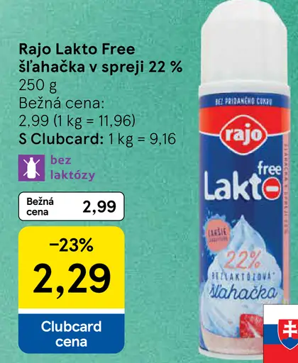 Rajo Lakto Free Šľahačka v spreji 22%