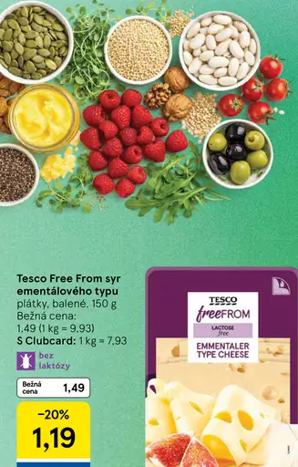 Tesco Free From syr ementálového typu, plátky, balené