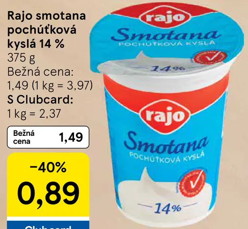 Rajo Smotana pochúťková kyslá 14%