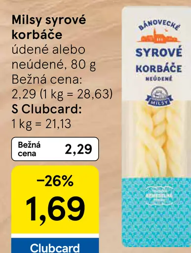 Milsy syrové korbáče údené alebo neúdené