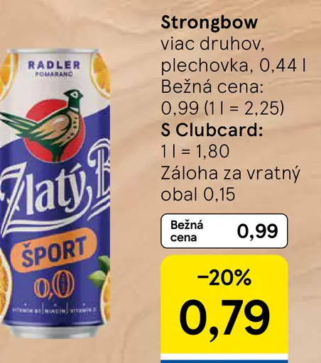 Zlatý Bažant Radler 0,0 % šport, rôzne druhy, plechovka