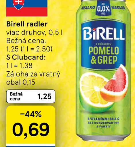 Birell Radler pomelo & grep plechovka