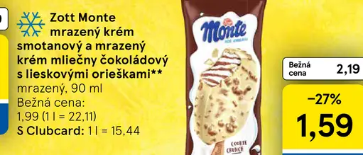 Zott Monte Mrazený krém smotanový a mrazený krém mliečny čokoládový s lieskovými orieškami