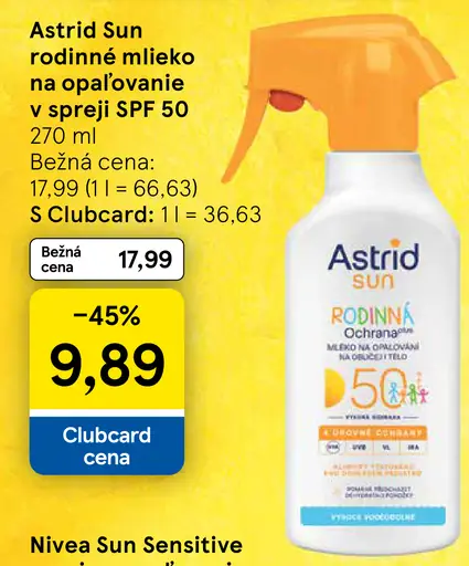 Astrid Sun rodinné mlieko na opaľovanie v spreji SPF 50