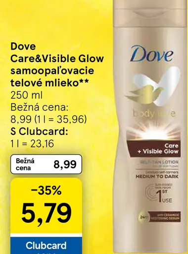 Dove Care&Visible Glow samoopaľovacie telové mlieko medium-dark