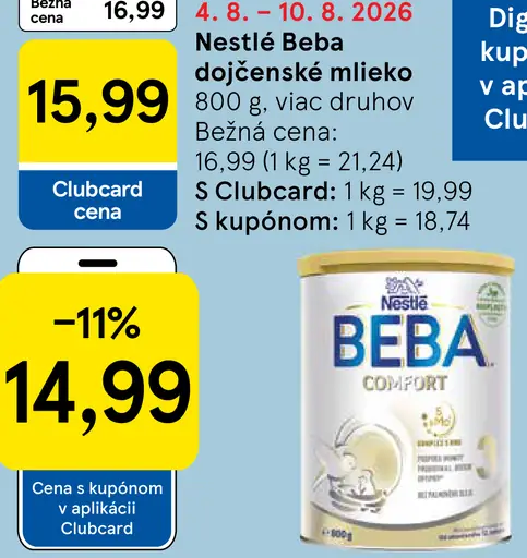 Nestlé Beba dojčenské mlieko, viac druhov