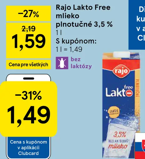 Rajo Lakto Free Brejky plnotučné bezlaktózové mlieko 3,5 %