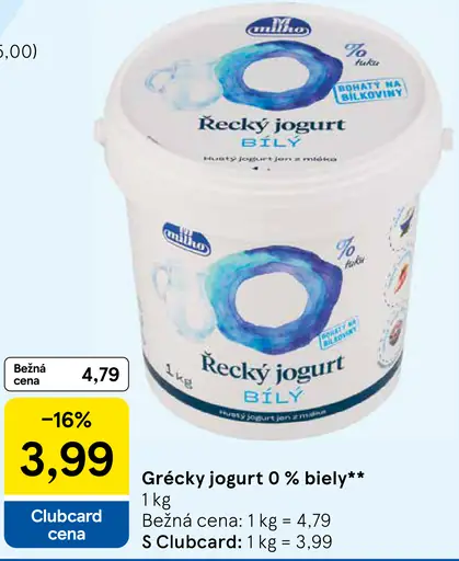 Milko Řecký jogurt 0% biely