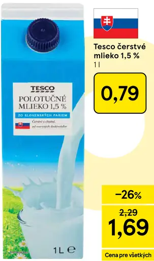 Tesco čerstvé mlieko 1,5 %