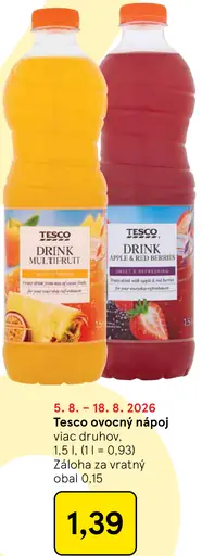 Tesco ovocný nápoj rôzne druhy: Multifrukt, Apple & Red Berries