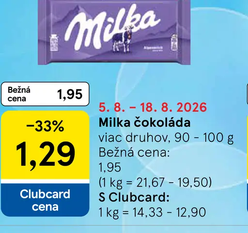 Milka čokoláda viac druhov