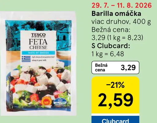Barilla omáčka, viac druhov