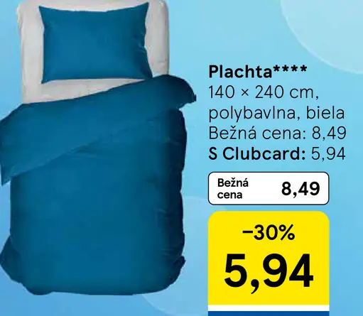 Plachta z polybavlny, biela, rozmer 140 × 240 cm; bežná cena 8,49 €, Clubcard cena 5,94 €