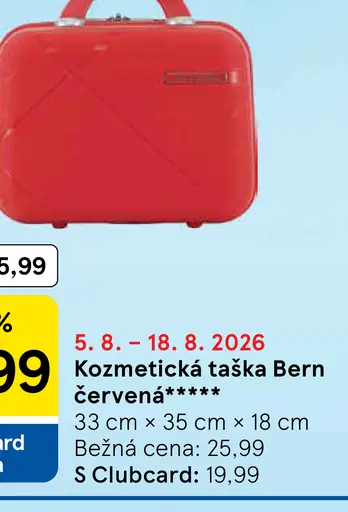 Bern kozmetická taška, červená, rozmery 33 × 35 × 18 cm; bežná cena 25,99 €, Clubcard cena 19,99 €