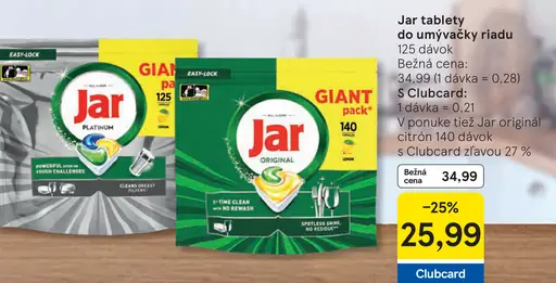 Jar tablety do umývačky riadu, Platinum a Original citrón