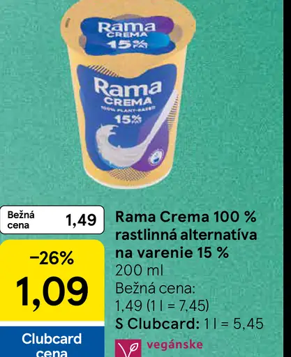 Rama Crema 100 % rastlinná alternatíva na varenie 15 %