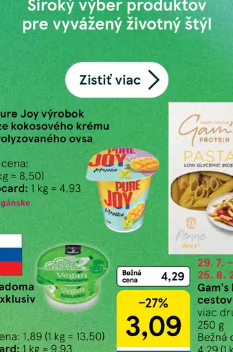 Zott Pure Joy Výrobok na báze kokosového krému a hydrolyzovaného ovsa