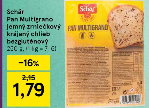 Schär Pan Multigrano jemný zrniečkový krájaný chlieb bezgluténový