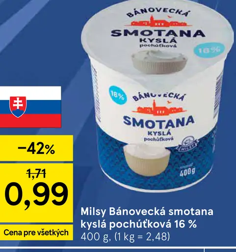 Milsy Bánovecká smotana kyslá pochúťková 16 %