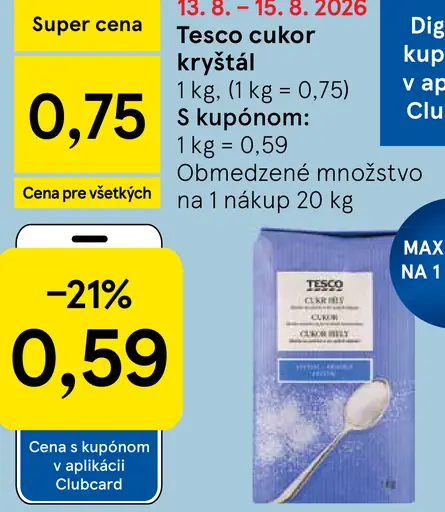 Tesco cukor kryštál – cena s kupónom Clubcard
