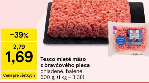 Tesco mleté mäso z bravčového pleca
