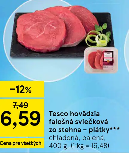 Tesco hovädzia falošná sviečková zo stehna plátky chladená balená