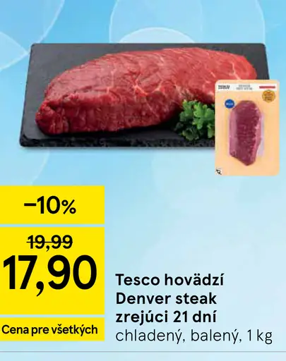 Tesco hovädzí steak Denver zrejúci 21 dní chladený, balený